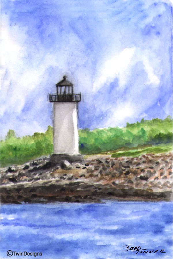 "Straitsmouth Lighthouse Rockport Massachusetts" Boxed Note Cards Original Watercolor by Brad Tonner
