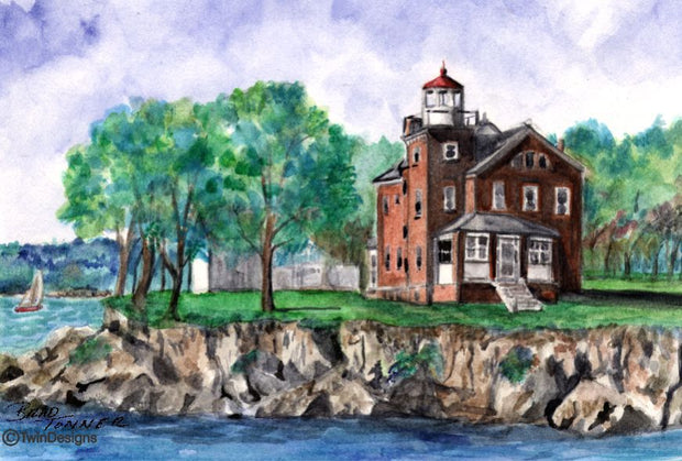 "South Bass Island Lighthouse Ohio" Boxed Note Cards Original Watercolor by Brad Tonner