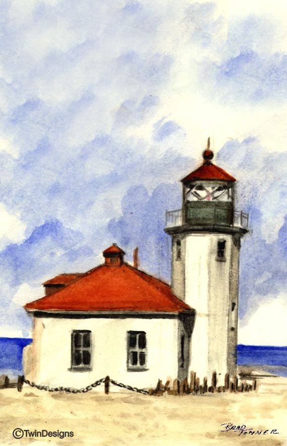 "Alki Point Lighthouse Washington" Boxed Note Cards Original Watercolor by Brad Tonner