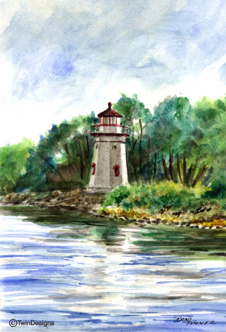 "Cheyboygan Crib Lighthouse Michigan" Boxed Note Cards Original Watercolor by Brad Tonner