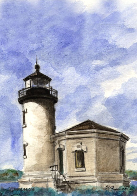 "Coquille River Lighthouse Oregon" Boxed Note Cards Original Watercolor by Brad Tonner