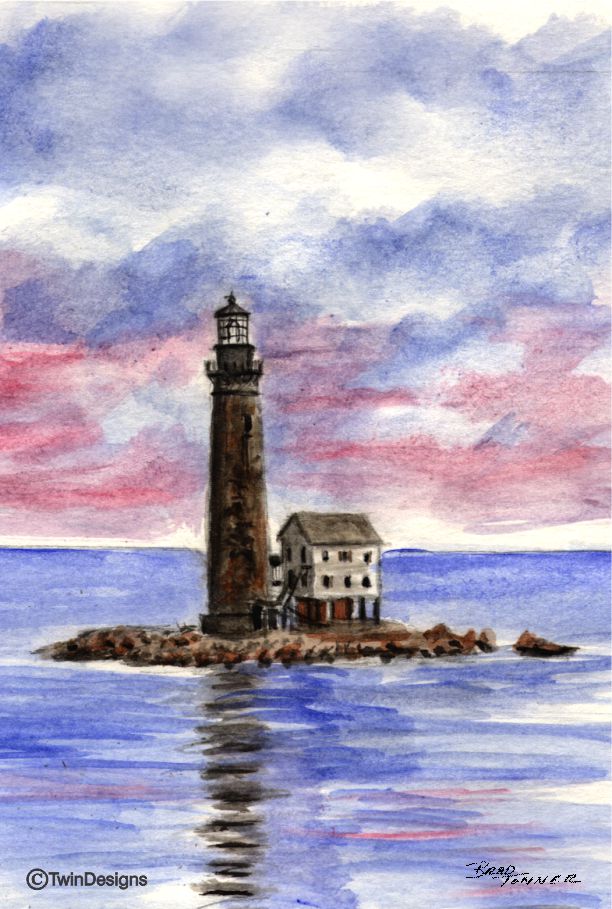 "Sand Island Lighthouse Alabama" Boxed Note Cards Original Watercolor by Brad Tonner
