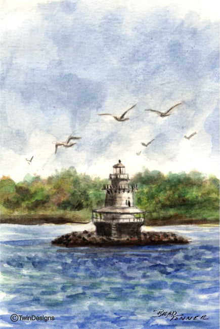 "Plum Beach Lighthouse Rhode Island" Boxed Note Cards Original Watercolor by Brad Tonner