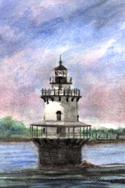 "Hog Island Shoal Lighthouse" Boxed Note Cards Original Watercolor by Brad Tonner