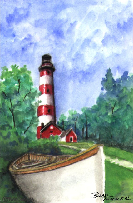 "Assateague Island Lighthouse" Boxed Note Cards Original Watercolor by Brad Tonner