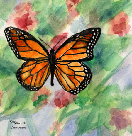 "Butterfly" Ceramic Tile Trivet  Original Watercolor by Brad Tonner. 6" x 6" Cork Backing.