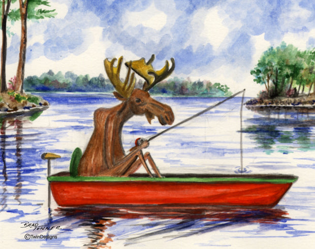 Fishing Moose Note Cards