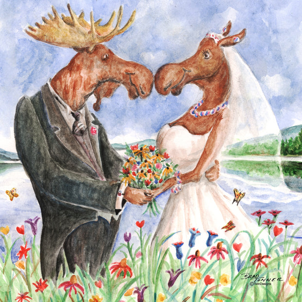 "Moose Wedding" Ceramic Tile Trivet