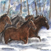 "Wild Horses" Ceramic Trivet Original Watercolor by Brad Tonner