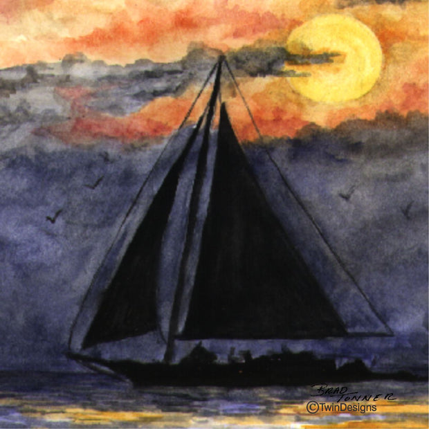 "Sunset Sailing" Ceramic Trivet Original Watercolor by Brad Tonner