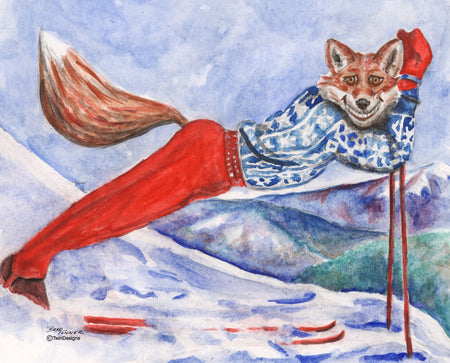 Skiing Fox Note Cards