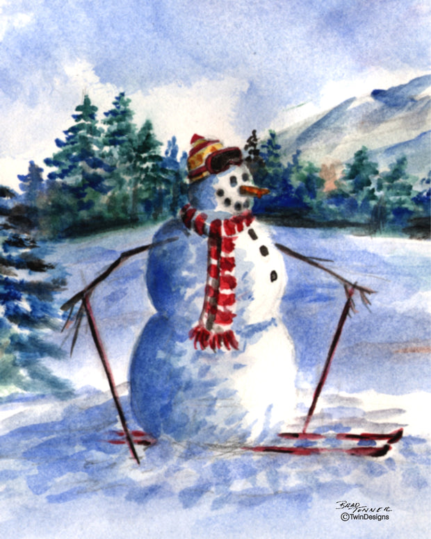 Skiing Snowman Note Cards