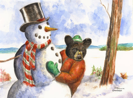 "Bear and Snowman Christmas" Boxed Christmas Cards Original Watercolor by Brad Tonner