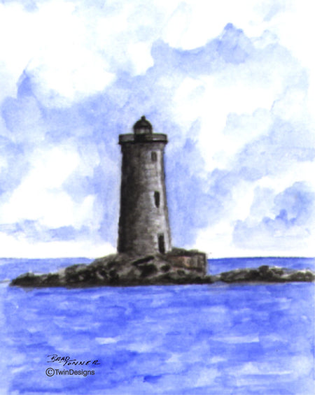 Whaleback Lighthouse Note Cards Original Watercolor by Brad Tonner
