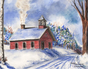 Winter Schoolhouse Note Cards