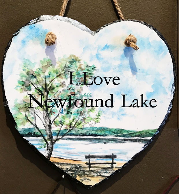 Newfound Lake Scene Slate Heart