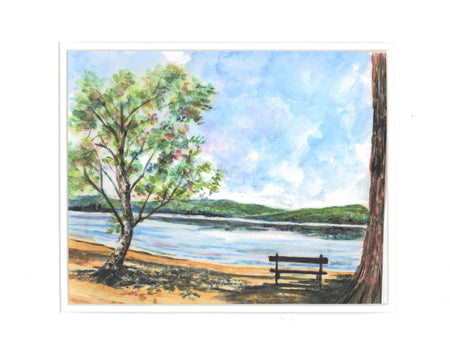 "Newfound Lake Bench" Print of an Original Watercolor by Brad Tonner