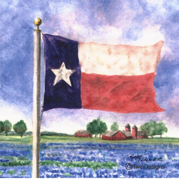 "Texas Bluebonnet Field" Ceramic Trivet Original Watercolor Brad Tonner