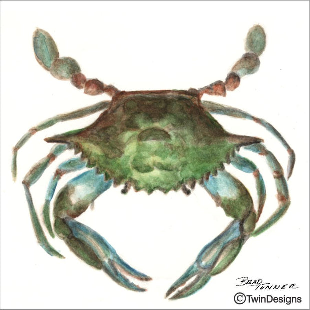 "Maryland Blue Crab" Ceramic Trivet Original Watercolor by Brad Tonner
