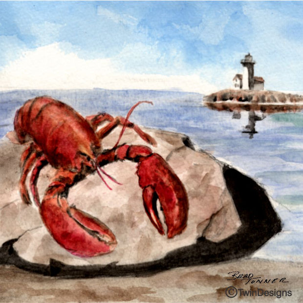 "Lobster" Ceramic Tile Original Watercolor by Brad Tonner