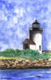 "Goat Island Lighthouse Maine" Boxed Note Cards Original Watercolor by Brad Tonner