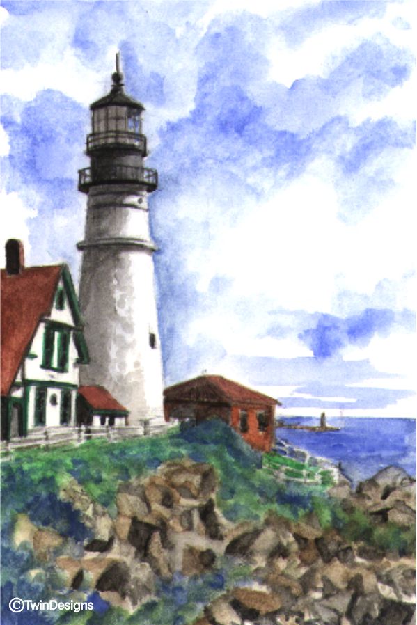 "Portland Head Lighthouse Maine" Boxed Note Cards Original Watercolor by Brad Tonner