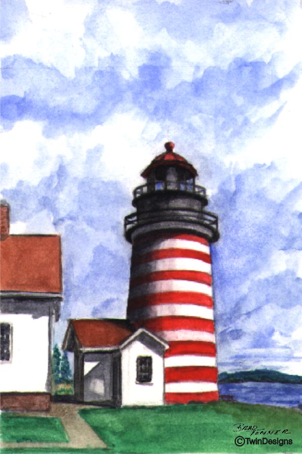 "West Quoddy Head Lighthouse Maine" Boxed Note Cards Original Watercolor by Brad Tonner