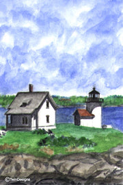 "Curtis Island Lighthouse Maine" Boxed Note Cards Original Watercolor by Brad Tonner