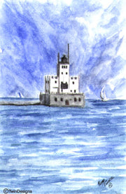 "Milwaukee Breakwater Lighthouse Wisconsin" Boxed Note Cards Original Watercolor by Brad Tonner