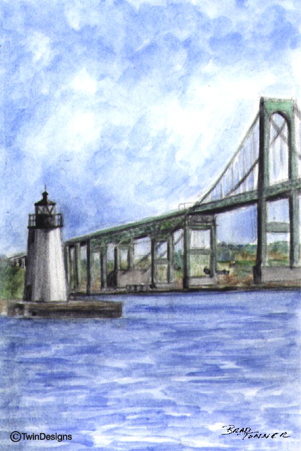 "Newport Harbor Lighthouse Rhode Island" Boxed Note Cards Original Watercolor by Brad Tonner