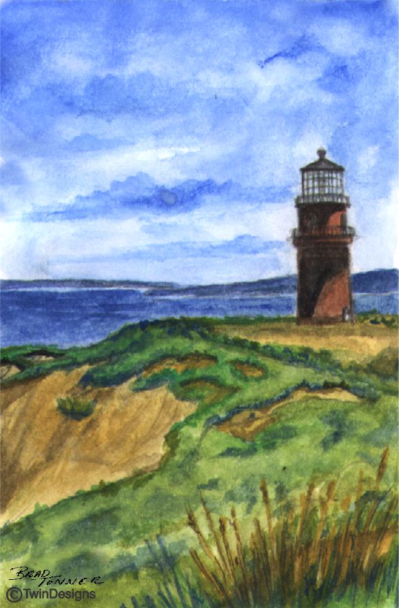 "Gay Head Lighthouse Martha's Vineyard" Boxed Note Cards Original Watercolor by Brad Tonner