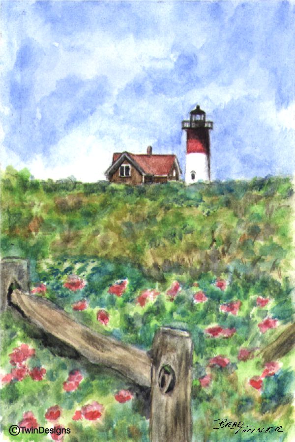 "Nauset Beach Lighthouse Cape Cod" Boxed Note Cards Original Watercolor by Brad Tonner
