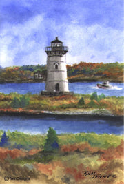 "Edgartown Harbor Lighthouse Martha's Vineyard" Boxed Note Cards Original Watercolor by Brad Tonner