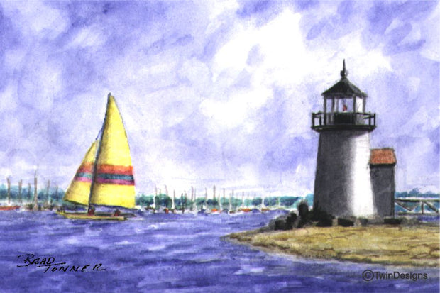 "Brant Point Lighthouse Nantucket" Boxed Note Cards Original Watercolor by Brad Tonner