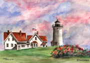 "Nobska Point Lighthouse Cape Cod" Boxed Note Cards Original Watercolor by Brad Tonner