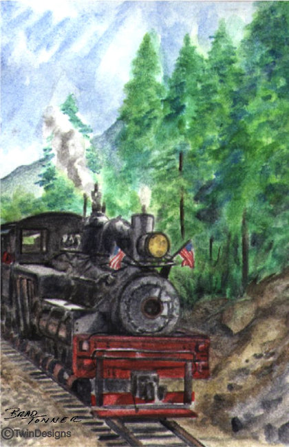 "Mountain Train" Note Cards Original Watercolor by Brad Tonner