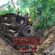 "Mountain Train" Ceramic Trivet Original Watercolor by Brad Tonner
