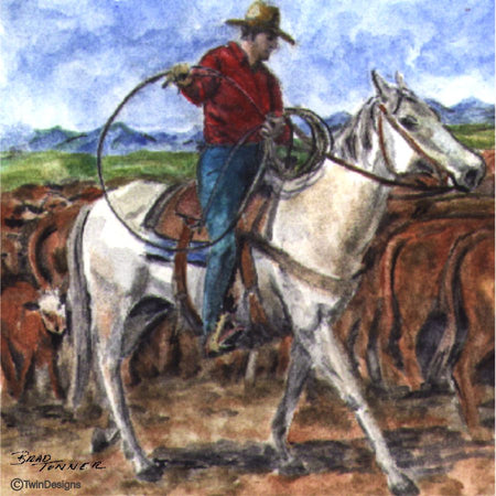 "Cowboy" Ceramic Trivet Original Watercolor by Brad Tonner