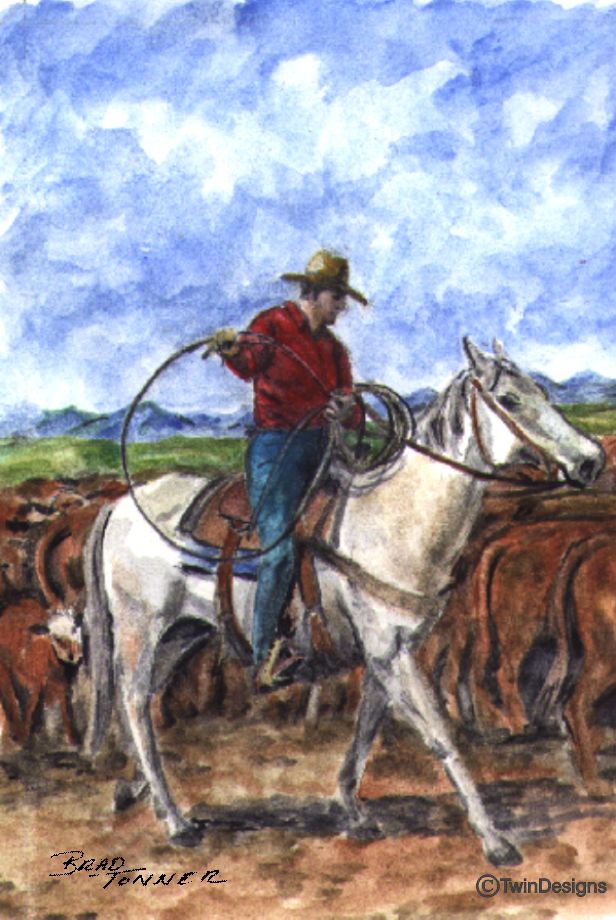 "Cowboy" Note Cards Original Watercolor by Brad Tonner