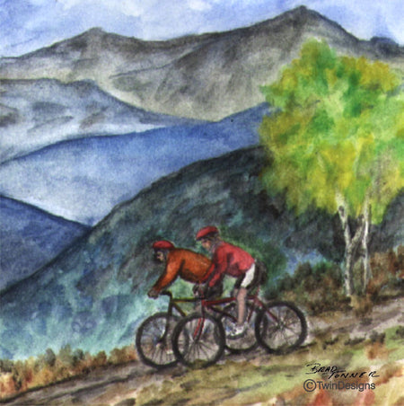 "Mountain Bikes" Ceramic Trivet Original Watercolor by Brad Tonner