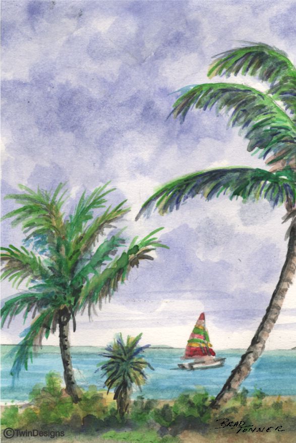 "Palm Tree Paradise" Note Cards Original Watercolor by Brad Tonner