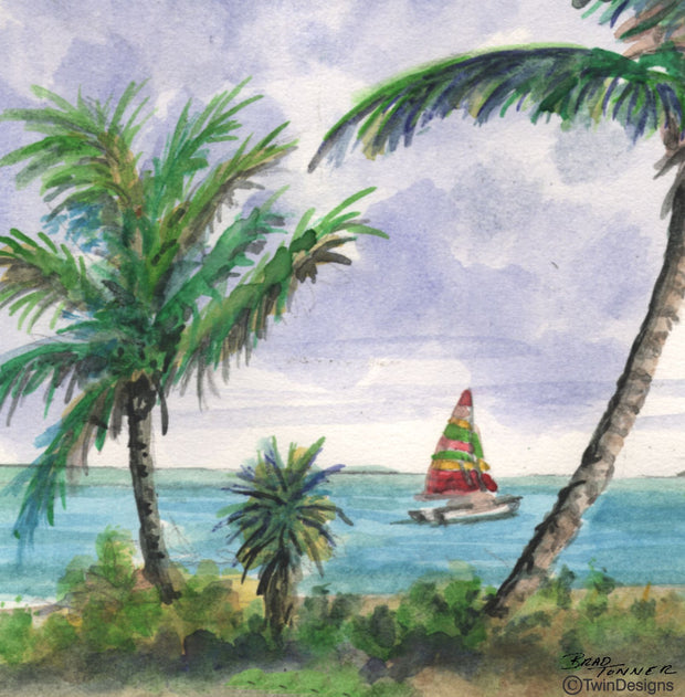 "Palm Tree Paradise" Ceramic Trivet Original Watercolor by Brad Tonner