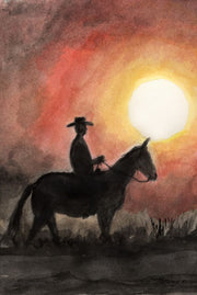 "Sunset Cowboy" Note Cards Original Watercolor by Brad Tonner