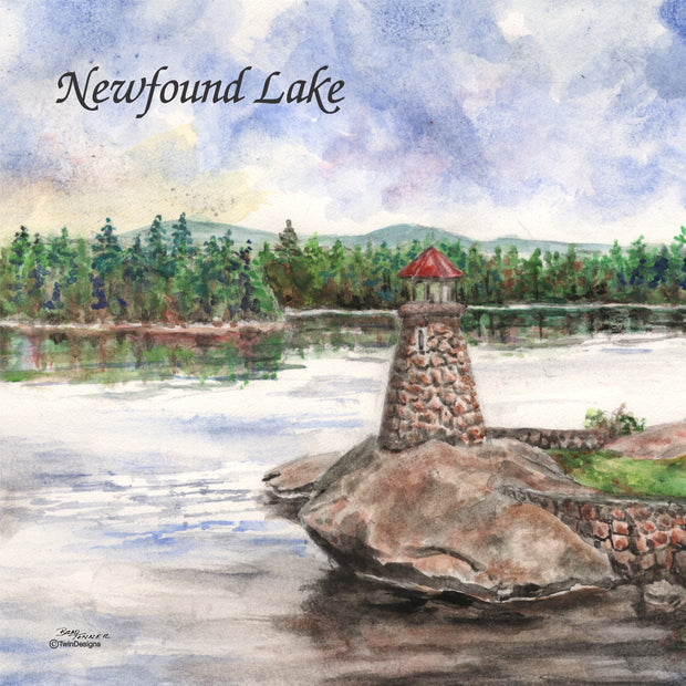"Newfound Lake Lighthouse" Ceramic Tile Trivet  Original Watercolor by Brad Tonner. 6" x 6" Cork Backing.